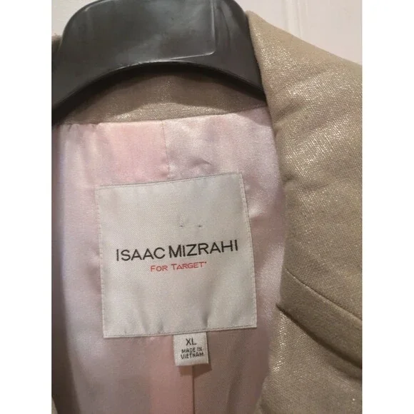 Isaac Mizrahi Linen Trench Coat Beige Size XL Satin Lined Shimmer Long - Picture 5 of 16